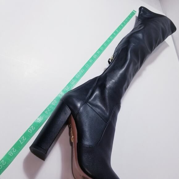 Aquazurra Black Leather Over the Knee Heels Boots - Picture 7 of 13